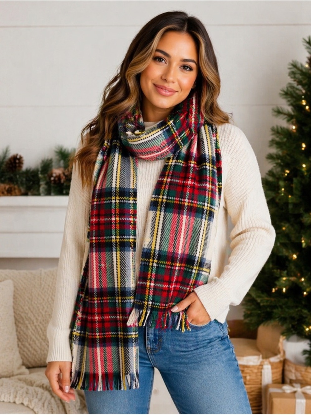 GAP Plaid Tartan Fringe Scarf